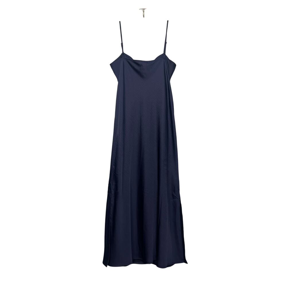 A New Day Navy Blue Satin Midi Slip Dress Y2K 90s Cocktail Women's Size M - Picture 2 of 6